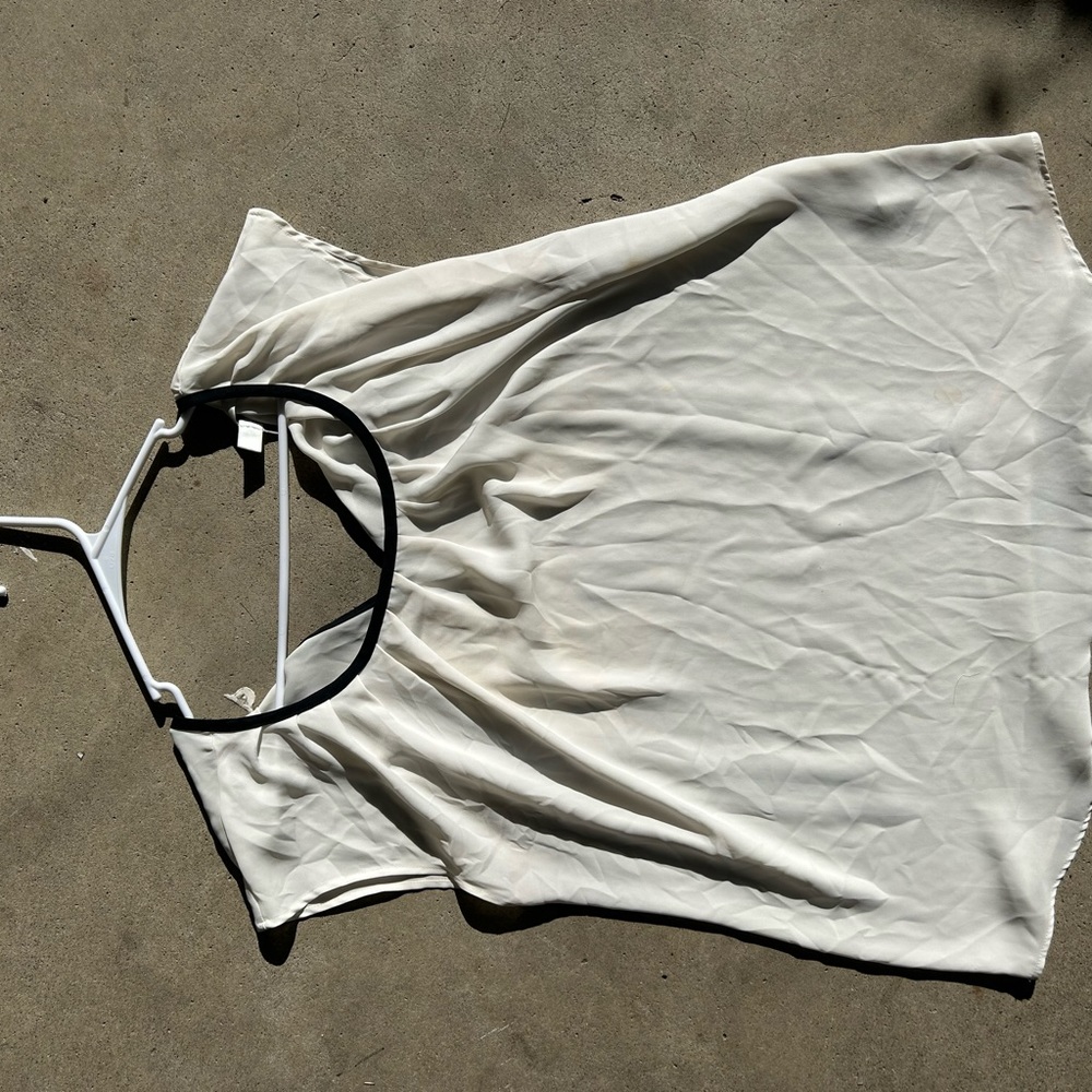 LC Lauren Conrad white and navy blue blouse- large-